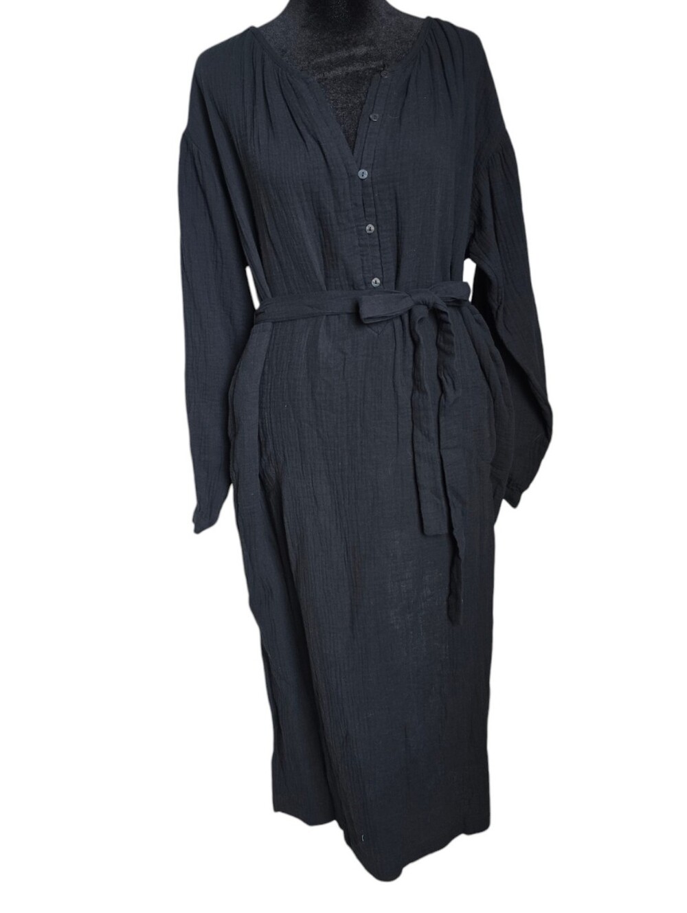 Universal Thread Button-Front Belted Midi Dress in Black - Small
